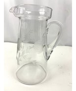 VTG Etched Flower Pitcher Clear Glass 8&quot; With Spout - £19.88 GBP