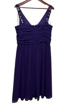 Patra Purple Formal Dress Knee Length Sleeveless V-Neck Size 14 Blinged Straps - £11.97 GBP