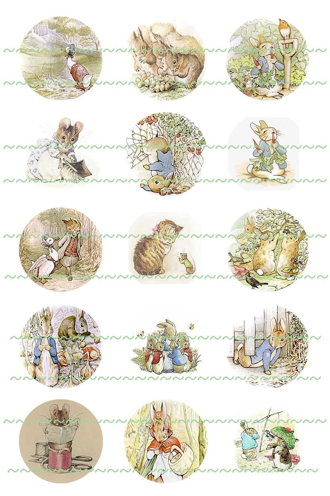 Primary image for 15 Digital Download Cute Beatrice Potter 1" Circle  Bottle Cap Images For Jewelr