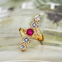 Women&#39;s 2CT Round CZ Pink Ruby Engagement Ring 14K Yellow Gold Plated - £95.91 GBP