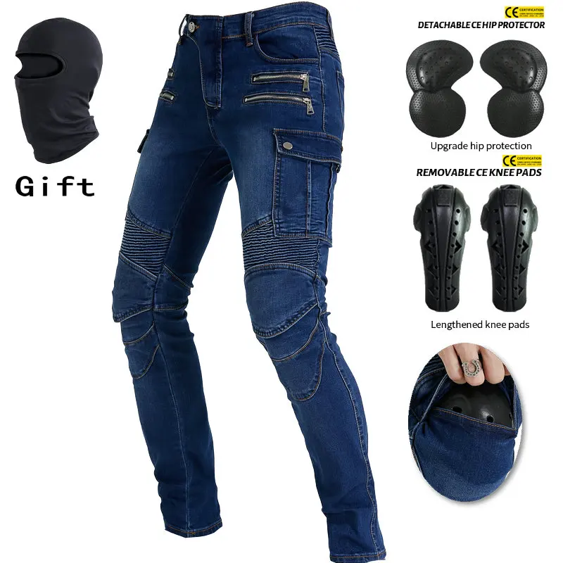 Motorcycle riding jeans slim fit casual motorcycle pants zipper multi bag riding - £96.64 GBP+