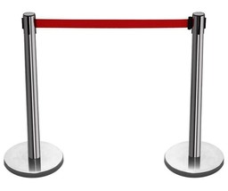 2 Steel Belt Retractable Crowd Control Barrier Post Queue Poles Concrete... - $74.93