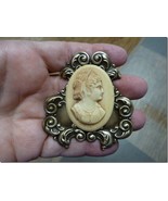 CM91-5) STYLIZED ROMAN woman w/ crown off white CAMEO floral Pin Pendant... - $34.58