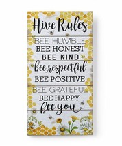 Bee Hive Rules Wall Plaque with Sentiment 23" High Wood Bumblebee Yellow White