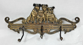 Vintage Brass 4 Bulldogs Bull Dogs Coat Wall Mount 3 Hook Just Darling - $902.54 MXN