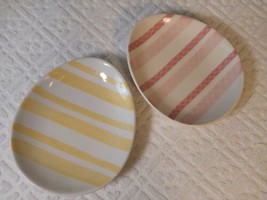 2 Pottery Barn Easter Ceramic Egg Shaped Pink Yellow Dessert Appetizer Plates 8&quot; - £11.14 GBP