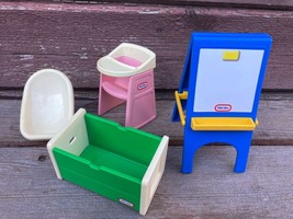 VTG Little Tikes Dollhouse Lot Chalkboard High Chair Baby Chair Toy Box - £19.42 GBP