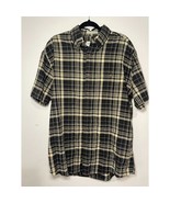 Mens Orvis Short Sleeve Button Down Black and Yellow Checkers Size L - $17.52