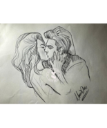 Custom Hand Drawn Love Birds Boy Girl Kissing Couples Charcoal Pencil Dr... - £2.28 GBP