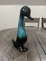 Vintage Blue Mountain Studio Pottery Canada Duck Figurine 11.25” Teal Black - $29.69