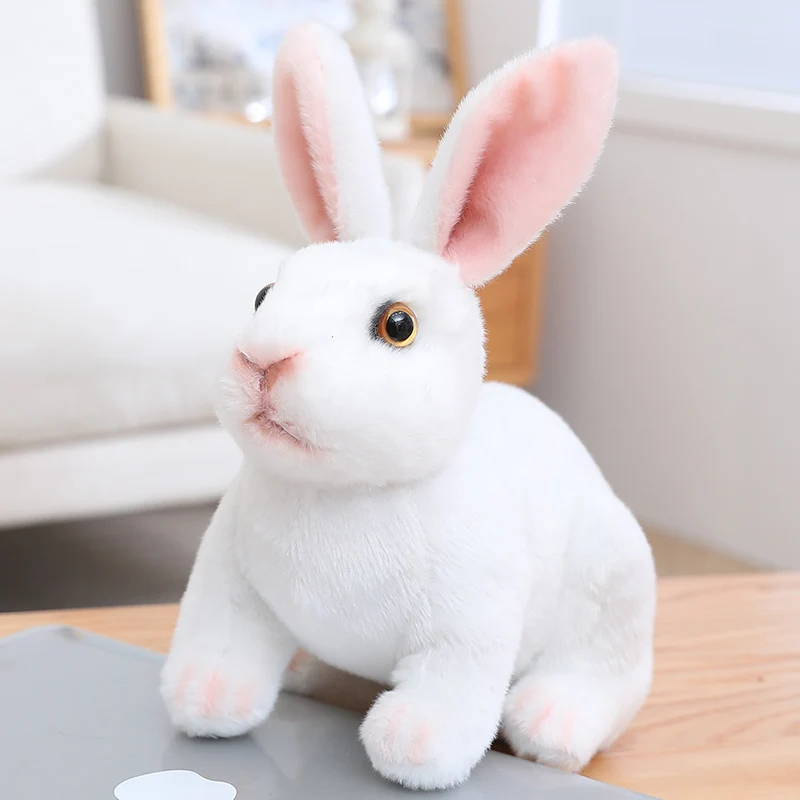 Play 1pc Realistic Cute White Plush Rabbits Lifelike Animal Photo Props Bunny Si - £31.44 GBP