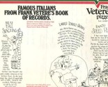 Frank Vetere&#39;s Pizzeria Placemat Famous Italians Toronto Ontario  - $17.82