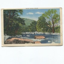 Vtg. Linen Maine Fishing Stream Postcard L-32 Nature Water Rocks Trees - £3.94 GBP