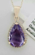 NATURAL 2.34 CTW AMETHYST &amp; WHITE SAPPHIRES PENDANT NECKLACE .925 Silver... - £55.39 GBP