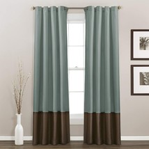 Set 2 Blue Brown Window Curtains Panels Drapes Pair 84 inch L Grommet Faux Silk - £42.35 GBP