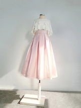 PINK Midi Pleated Skirt Outfit Women Romantic Satin Polyester Pleated Midi Skirt image 3