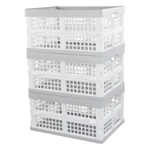 3-Pack Plastic Stackable Collapsible Storage Crate, 15 L Stacking Folding Storag - £35.51 GBP