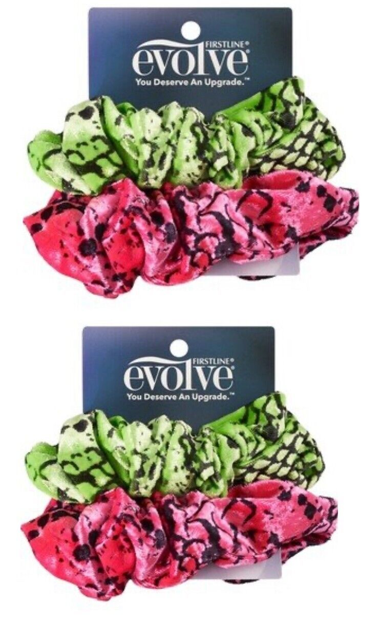 Lot of 2 Firstline Evolve Hair Accessories 2 Pack Scrunchie Green &amp; Pink... - $6.92
