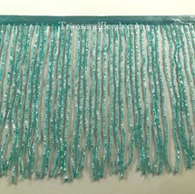 By The Yard-6&quot;-TURQUOISE Glass Bugle Bead Beaded Fringe Lamp Costume Trim - £12.75 GBP