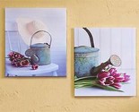 Garden Watering Can Prints Set of 2 Wood Framed Stretched Canvas 18&quot;x 20&quot; - $39.59