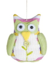 Plush Owl Ornament From Ganz - Green Flower - $7.83