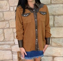 Lucky &amp; Blessed suede western shirt in Brown Faux Suede - £35.83 GBP