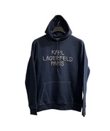 Karl Lagerfeld Paris Hoodie Mens L Blue Embroidered Center Logo Sweatshirt - £36.07 GBP