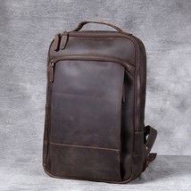 Crazy Horse Leather Men&#39;s Backpack Large Capacity Men Travel BackpaMale Laptop B - £174.56 GBP