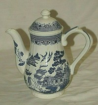 Vintage Willow Blue Georgian Shape by Churchill Coffee Pot &amp; Lid 5 Cup England - £62.31 GBP