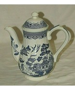 Vintage Willow Blue Georgian Shape by Churchill Coffee Pot &amp; Lid 5 Cup E... - £62.27 GBP