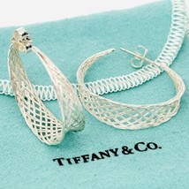 Tiffany &amp; Co Large Mesh Hoop Earrings Basket Weave in Sterling Silver - £461.83 GBP