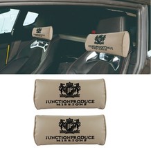 X2 JP Junction Produce Beige Leather Car Seat Neck Pillows Headrest Cushion Pad - £17.20 GBP