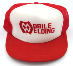 Vintage Mobile Welding Mesh Trucker Hat Snapback Red White Chicago - $148.32 MXN