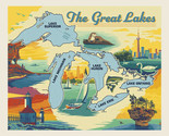 36&quot; X 44&quot; Panel  Great Lakes of Michigan Map Multicolor Cotton Fabric D6... - $14.95
