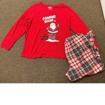 Womens Pajamas Christmas Santa Coming Soon Red Plaid 2 pc Plus Top Pants-sz 2X - £28.48 GBP