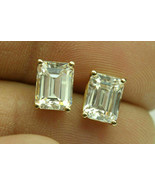 4.00ct Emerald cut Diamond Stud Earrings Solid 14k Yellow Gold Plated Sc... - £57.97 GBP