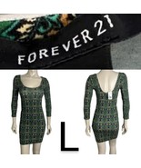 F21 Green Blue Bohemian Print Long Sleeve Dress~Size L - $30.62 CAD