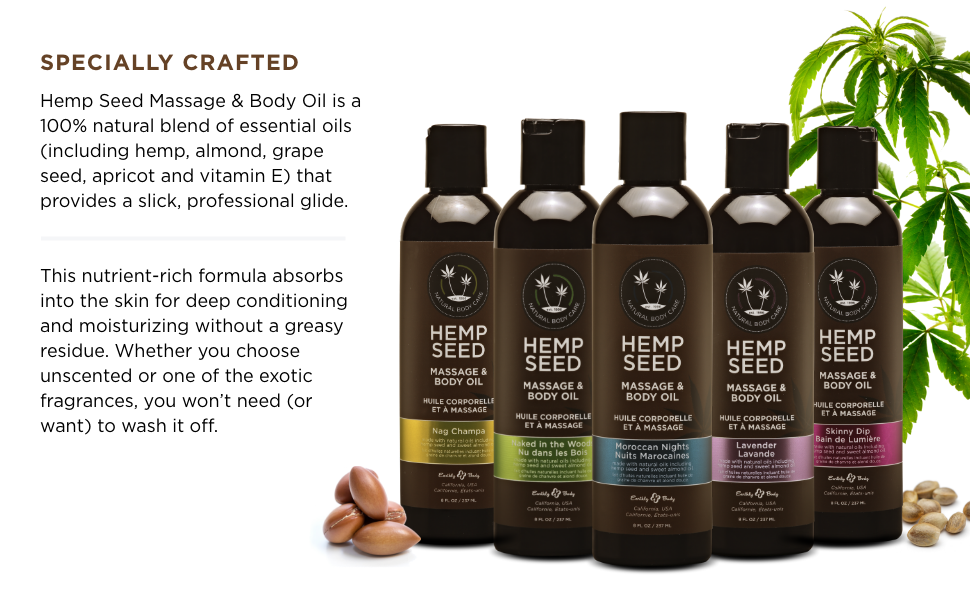 EARTHLY BODY HEMP SEED NATURAL MASSAGE OIL VARIOUS SCENTS 8 oz - $19.99