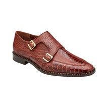 Belvedere Valiente Men&#39;s Shoes Ostrich Leg Double Monk Antique Rust - £518.68 GBP