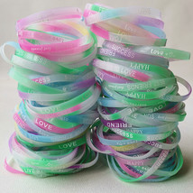 50PCS Bulk Lot Luminous Inspire Silicone Bracelets Love Friend Printed Bangles F - £19.68 GBP