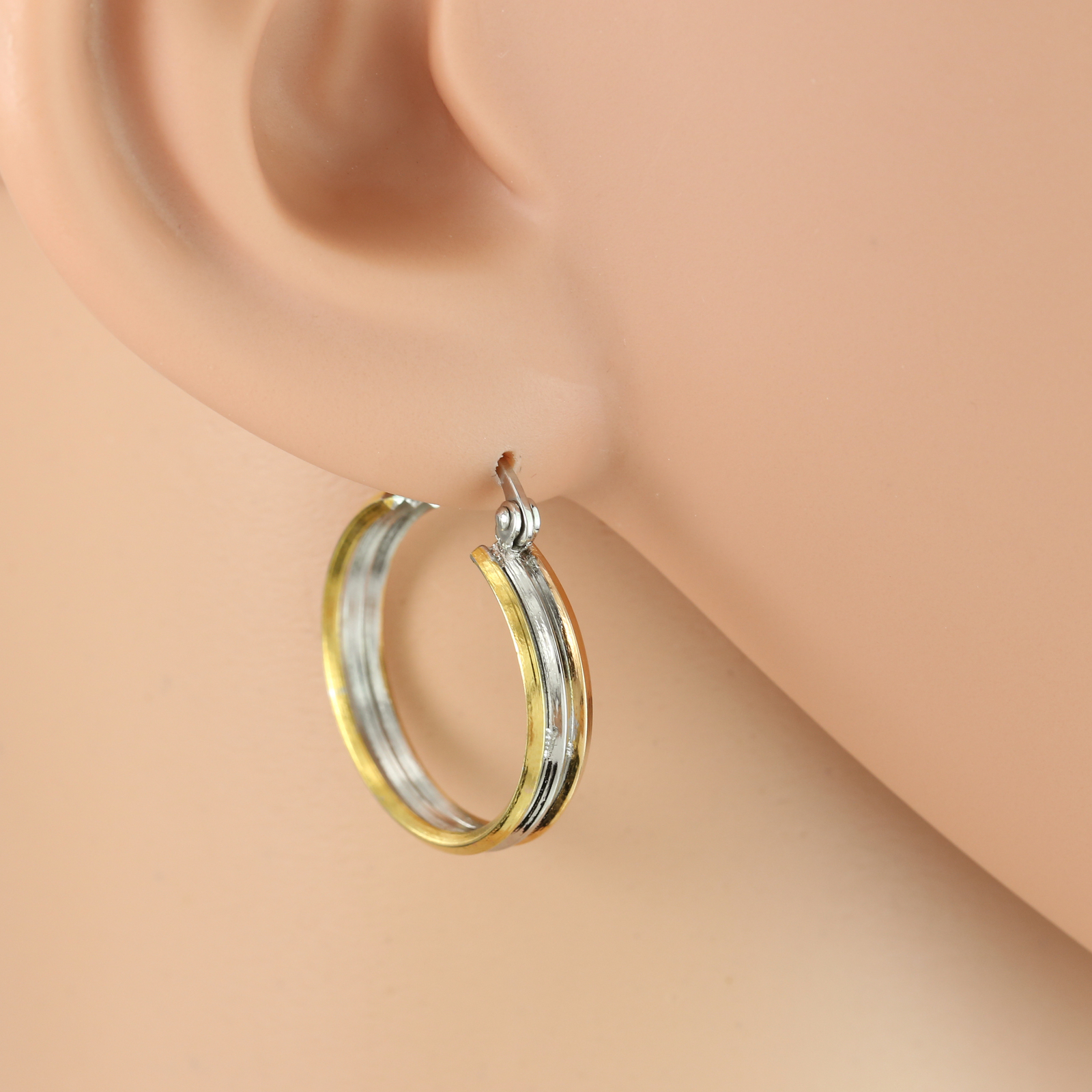 Tricolor Silver, Gold & Rose Tone Hoop Earrings- United Elegance