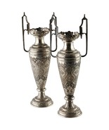 PAIR OF ANTIQUE VTG PERSIAN SILVER ENGRAVED VASES - $3,094.58 CAD