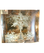 Snowflake Silver Beaded Tree Topper 7&quot; double sided + 4 ornaments matchi... - $60.91 CAD