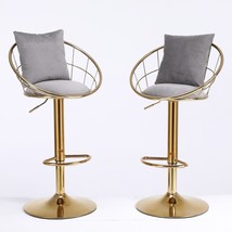 Grey Velvet Bar Chair, Pure Gold Plated, Unique Design Set of 2 - £135.35 GBP