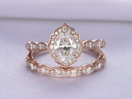 2.80Ct Oval Cut Moissanite Halo Wedding Bridal Ring Set 14K Rose Gold Finish - £87.90 GBP
