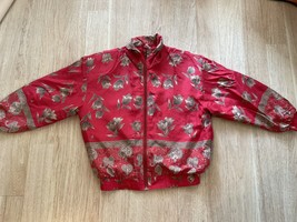 Vtg Shanghai Silk Ps Jacket Red Tulips Flowers Women’s Sz L Small Hall In Front - £29.89 GBP