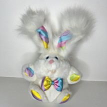 Giggle Bunny Stuffed Animal Toy Plush Rabbit White Blue Pink Vintage 1993 12" - $18.72