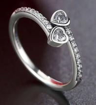  Sterling silver S925 two 2 sparkling heart hearts ring all sizes available - £12.55 GBP