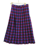 Talbots Bright Blue and Pink Tartan Plaid Pleated Midi Skirt Sz 10 Wool ... - $28.49