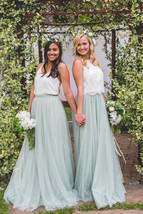 SAGE GREEN Long Maxi Tulle Skirt Full Length Sage Green Wedding Bridesmaid Skirt - £46.65 GBP